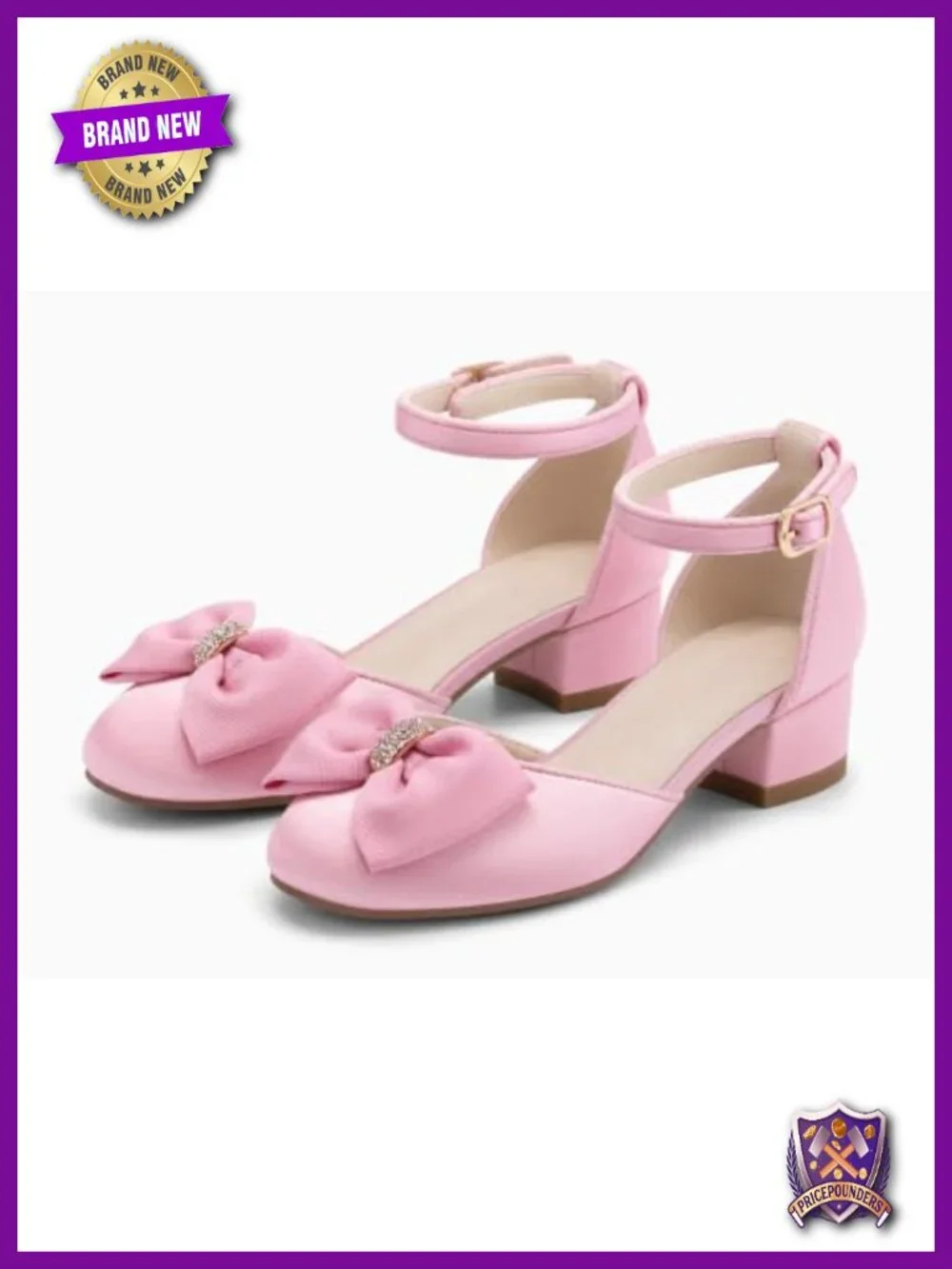 Girls Dress Shoes Bow Glitter Chunky Heels Princess Shoes Flower Girl Shoes